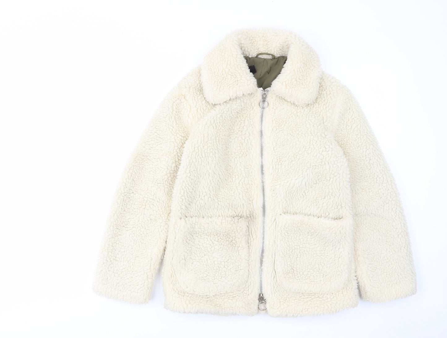 Topshop Womens Beige Jacket Size 6 Zip - Pockets, Collared