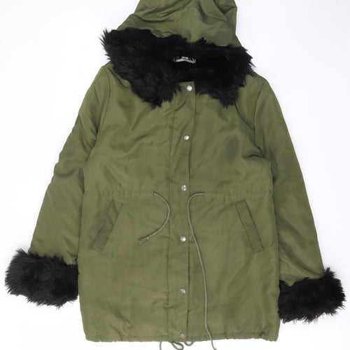 Roiii Womens Green Parka Coat Size M Button - Pockets