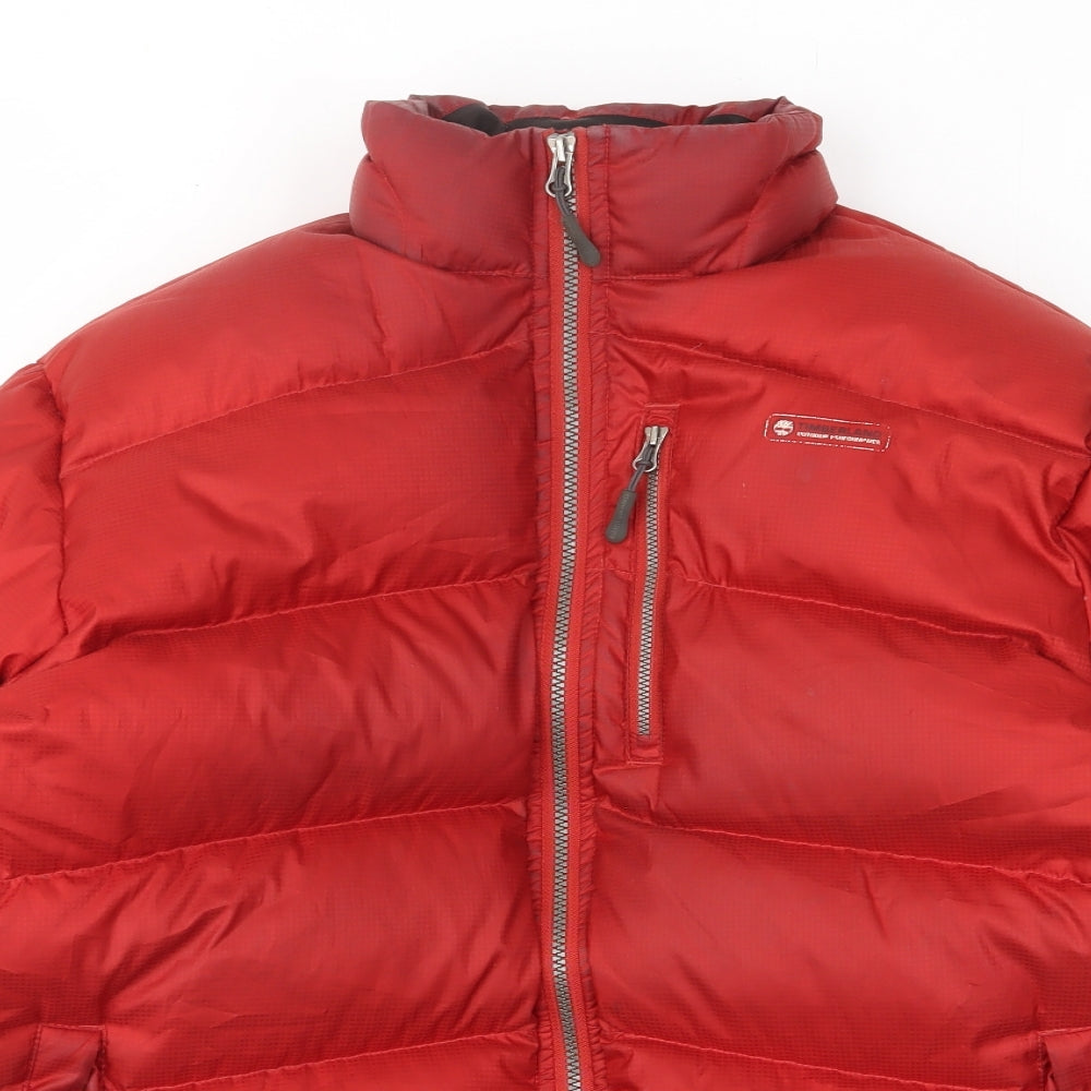 Timberland Mens Red Quilted Coat Size M Zip - Zip Pockets, Logo