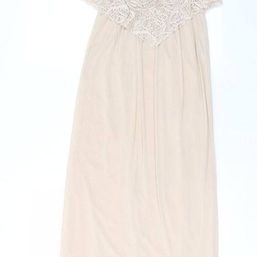 Miss Selfridge Womens Beige Polyester A-Line Size 4 V-Neck Pullover - Lace