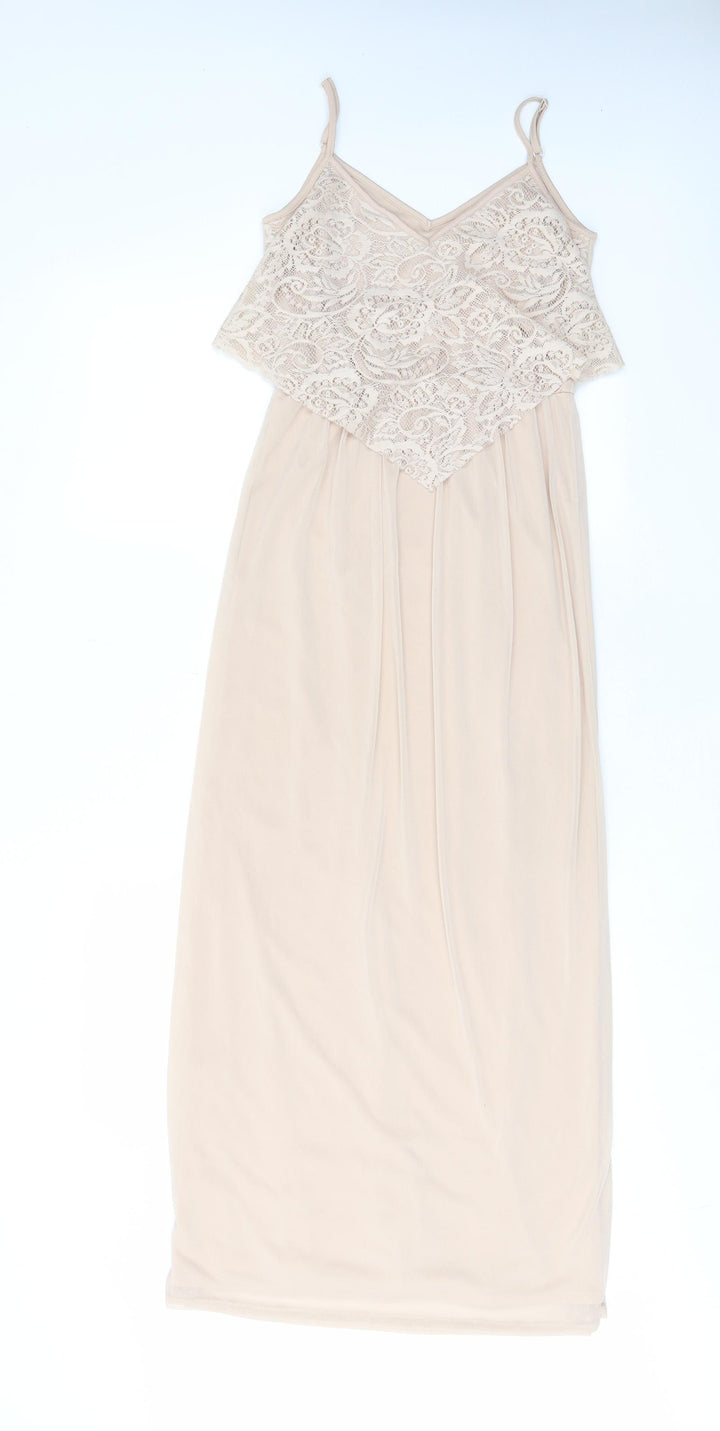 Miss Selfridge Womens Beige Polyester A-Line Size 4 V-Neck Pullover - Lace