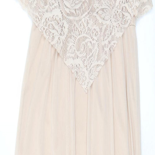 Miss Selfridge Womens Beige Polyester A-Line Size 4 V-Neck Pullover - Lace