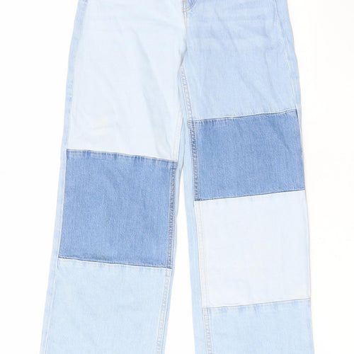 H&M Girls Blue Cotton Wide-Leg Jeans Size 10-11 Years L25 in Regular Zip - Pockets, Belt Loops