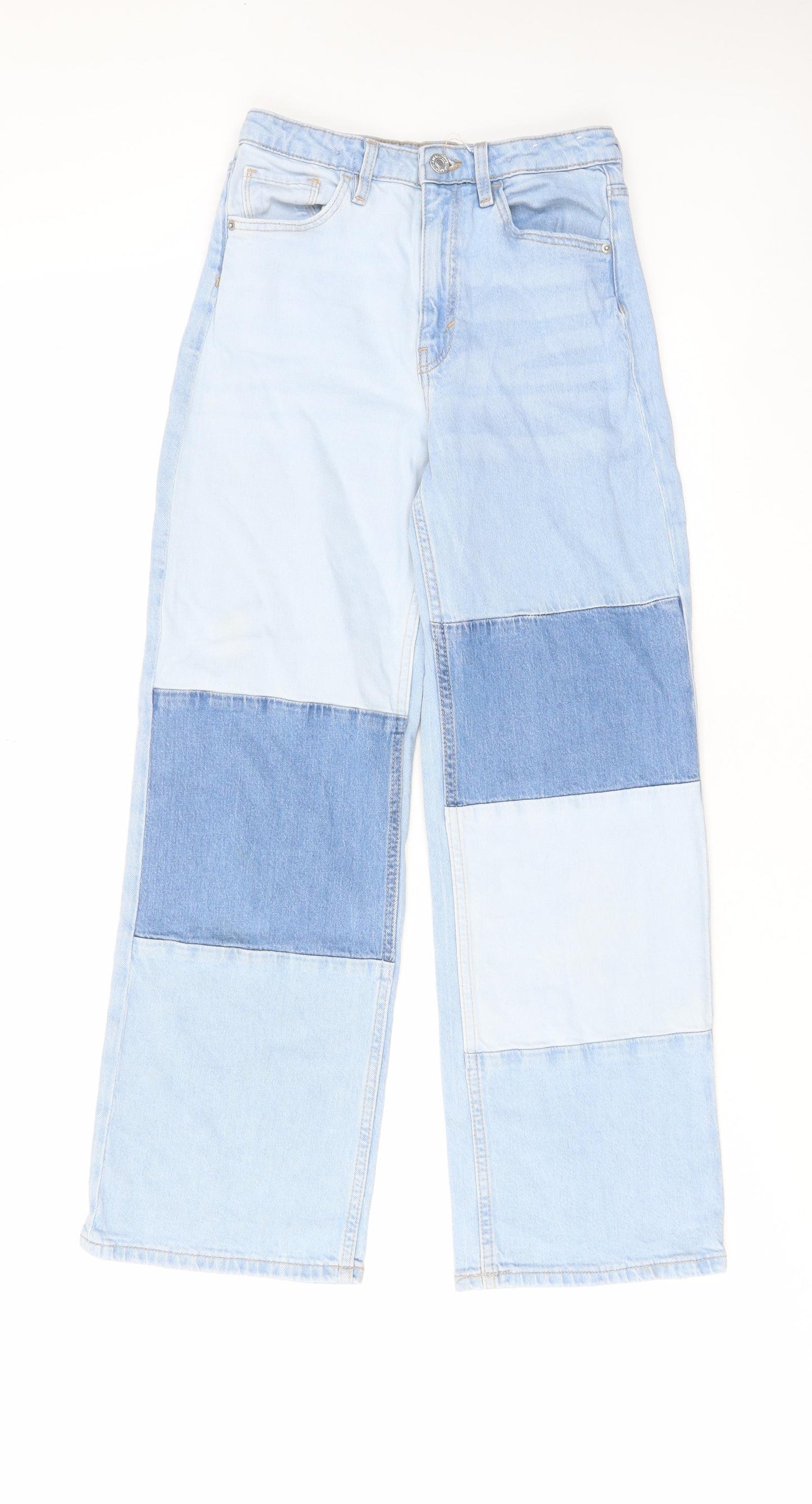 H&M Girls Blue Cotton Wide-Leg Jeans Size 10-11 Years L25 in Regular Zip - Pockets, Belt Loops