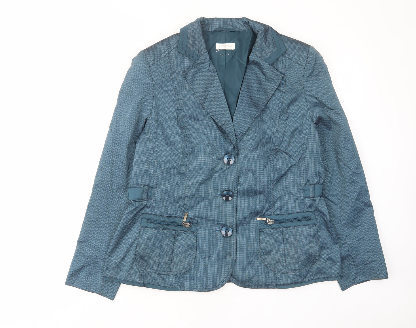 Bonita Womens Blue Biker Jacket Size 16 Button - Zip Pockets