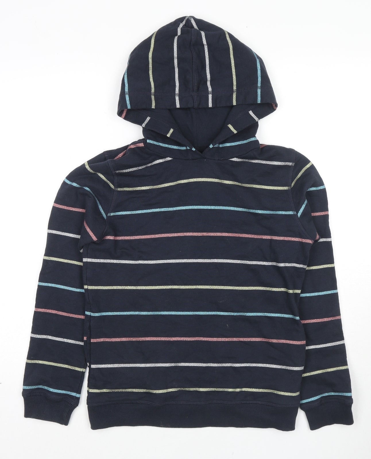Fat Face Girls Blue Striped Cotton Pullover Hoodie Size 12-13 Years Pullover
