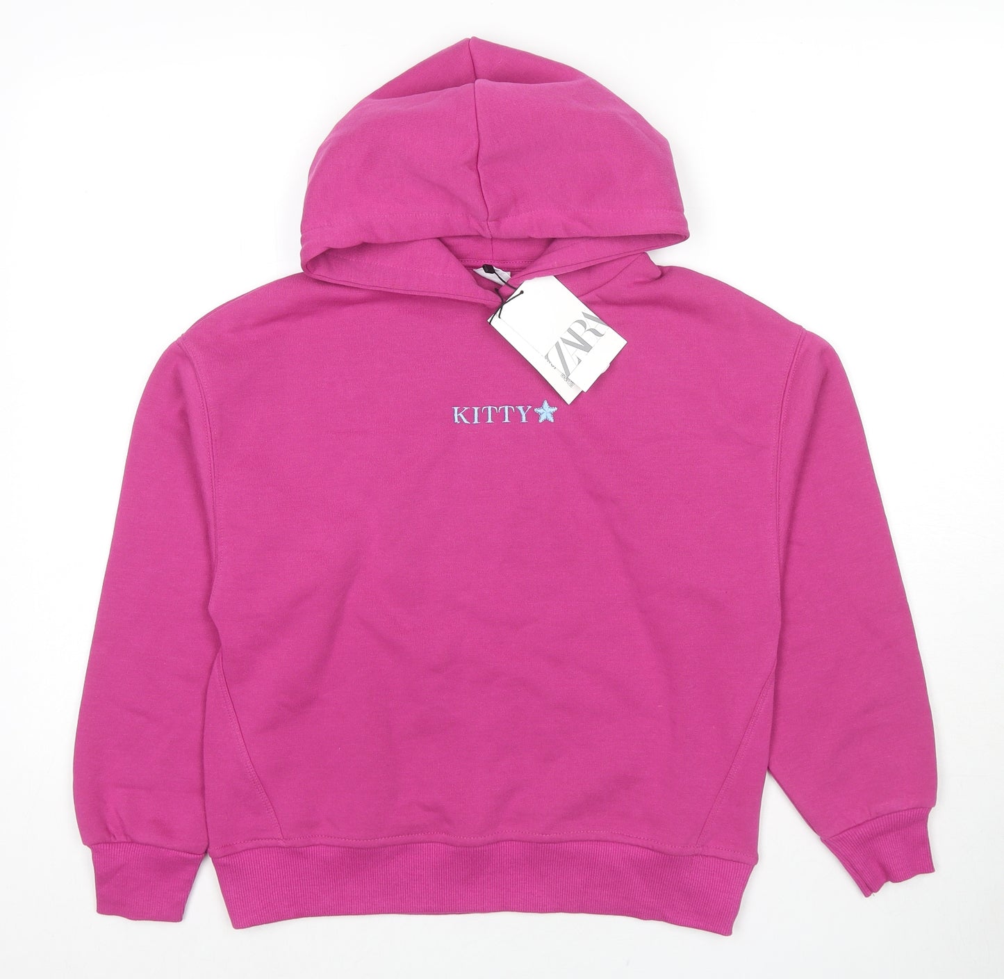 Zara Girls Pink Cotton Pullover Hoodie Size 11-12 Years Pullover - Kitty