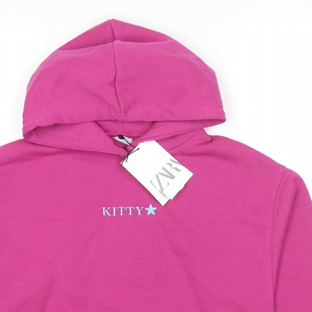 Zara Girls Pink Cotton Pullover Hoodie Size 11-12 Years Pullover - Kitty