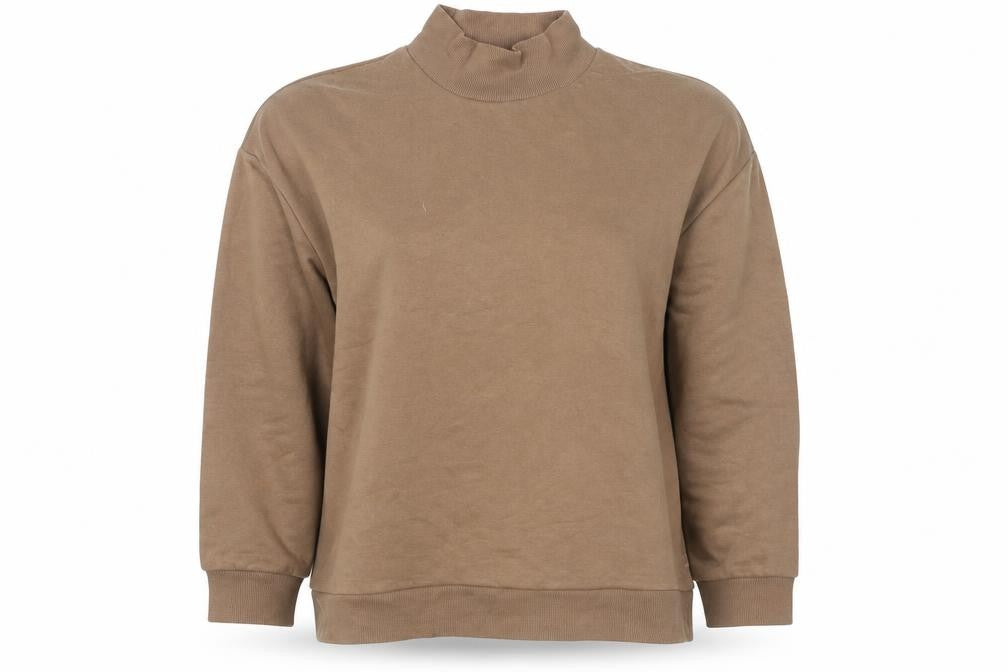 Front view of Chelsea Peers women’s brown cotton pullover hoodie, size L, pullover