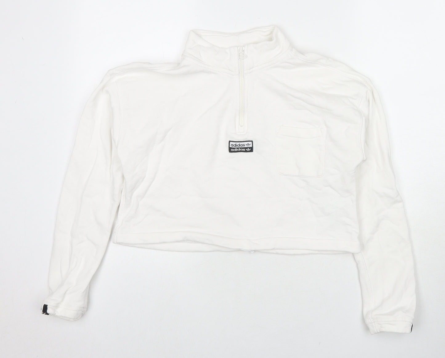 adidas Womens White Cotton Pullover Hoodie Size 14 Pullover - Logo Cropped