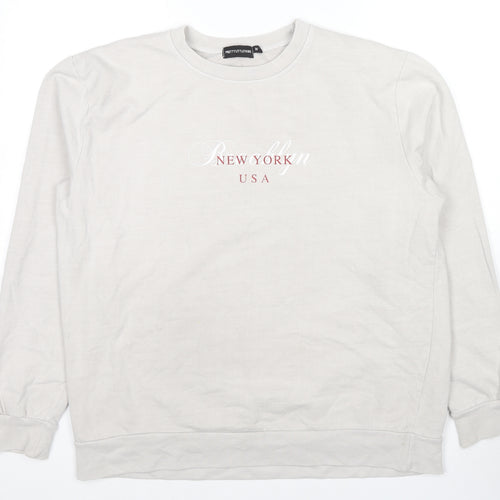 PRETTYLITTLETHING Mens Grey Cotton Pullover Hoodie Size M - New York USA