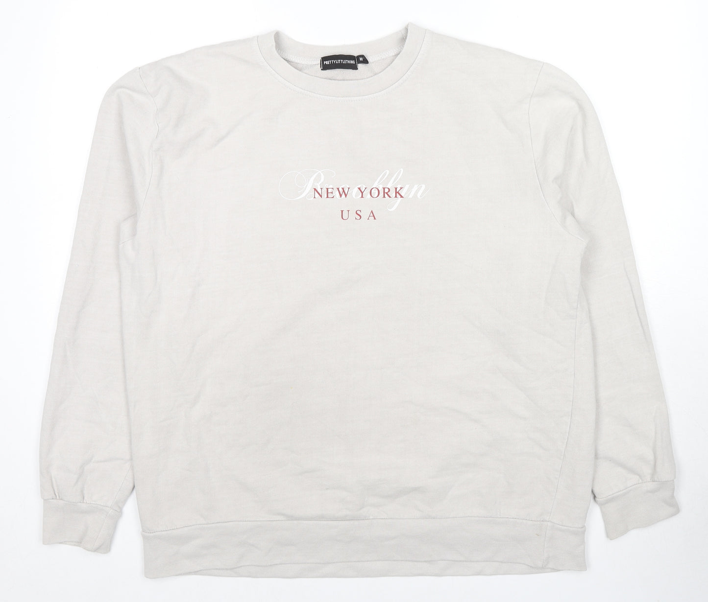 PRETTYLITTLETHING Mens Grey Cotton Pullover Hoodie Size M - New York USA