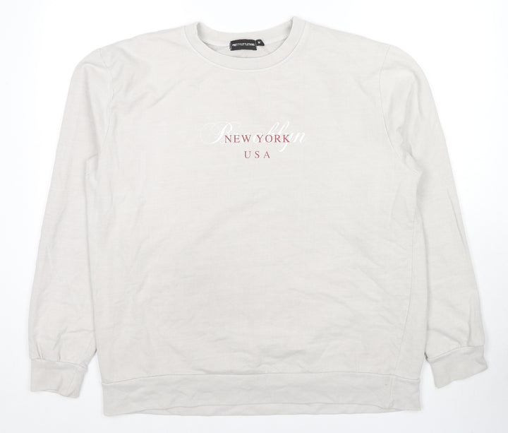 PRETTYLITTLETHING Mens Grey Cotton Pullover Hoodie Size M - New York USA