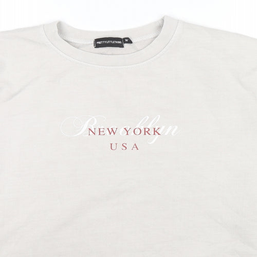 PRETTYLITTLETHING Mens Grey Cotton Pullover Hoodie Size M - New York USA