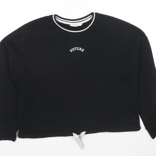 Marks and Spencer Girls Black Cotton Pullover Hoodie Size 12-13 Years Pullover - Future