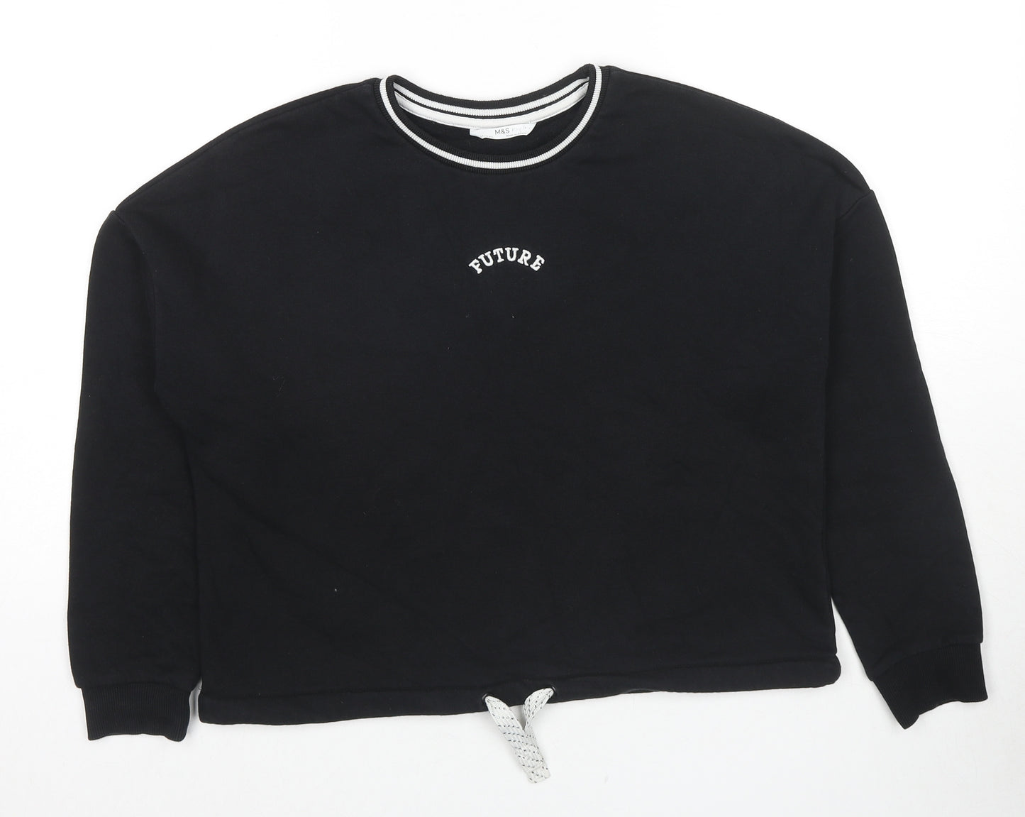Marks and Spencer Girls Black Cotton Pullover Hoodie Size 12-13 Years Pullover - Future