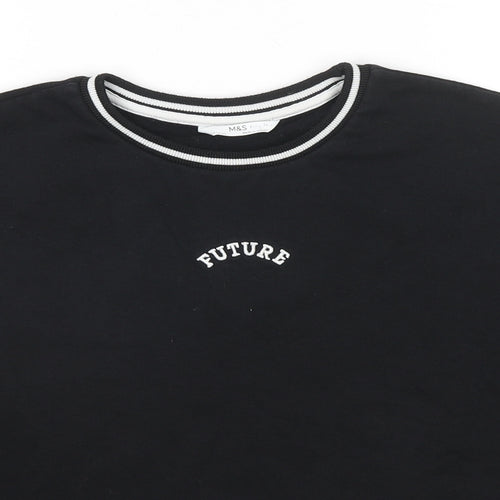 Marks and Spencer Girls Black Cotton Pullover Hoodie Size 12-13 Years Pullover - Future