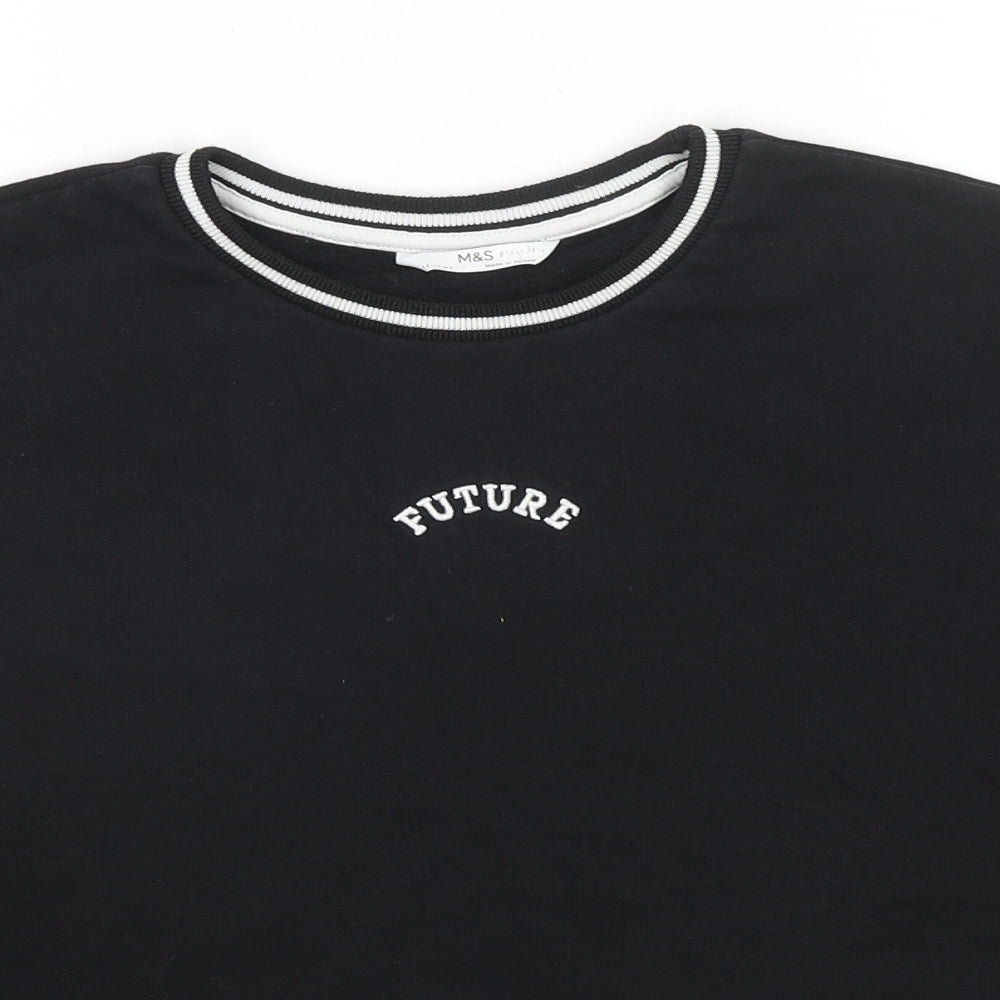 Marks and Spencer Girls Black Cotton Pullover Hoodie Size 12-13 Years Pullover - Future