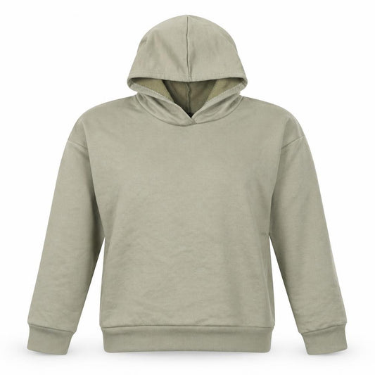 Front view of Boohoo women’s brown polyester pullover hoodie, size UK 8, pullover