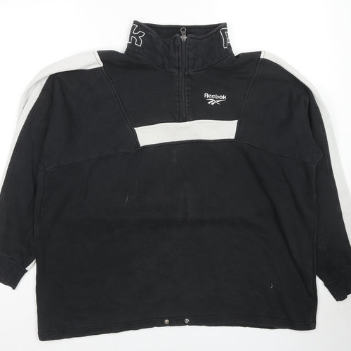 Reebok Womens Black Colourblock Cotton Pullover Sweatshirt Size L Pullover - Logo