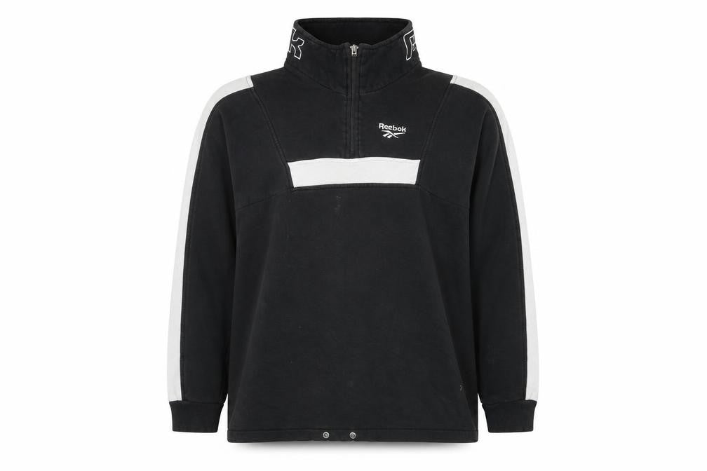 Front view of Reebok women’s black colourblock cotton pullover sweatshirt, size L, pullover - logo