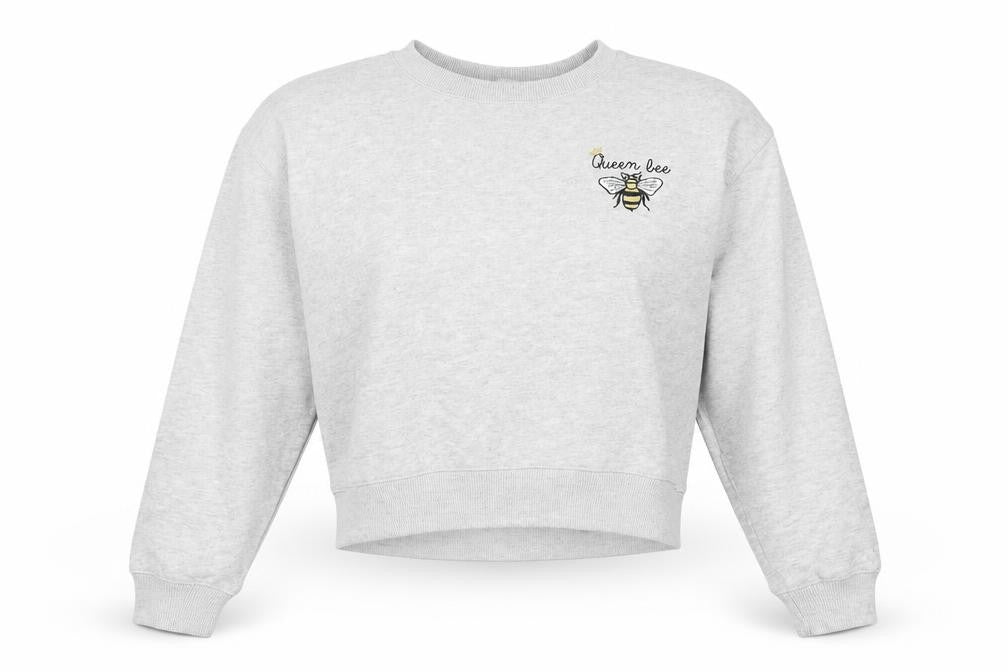 Front view of Miss Selfridge women’s grey cotton pullover sweatshirt, size UK 6, pullover - queen bee