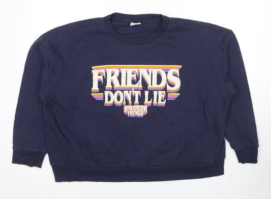 Front view of Netflix women’s blue cotton pullover sweatshirt, size UK 24, pullover - netflix stranger things, size UK 24-26