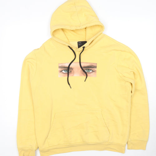 Bershka Mens Yellow Cotton Pullover Sweatshirt Size M - Freedom Is A State Of Mind Eyes