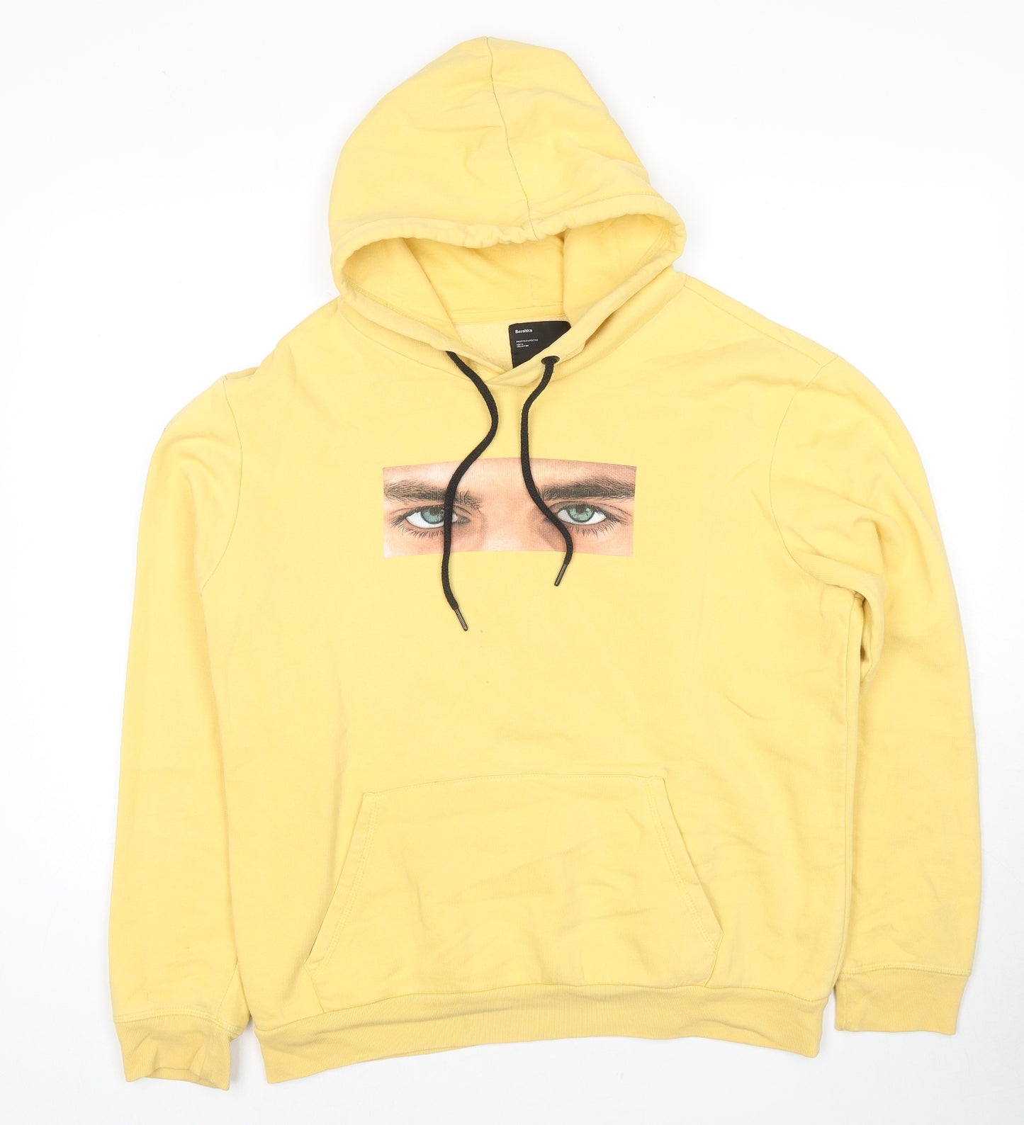Bershka Mens Yellow Cotton Pullover Sweatshirt Size M - Freedom Is A State Of Mind Eyes