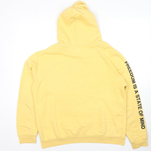 Bershka Mens Yellow Cotton Pullover Sweatshirt Size M - Freedom Is A State Of Mind Eyes