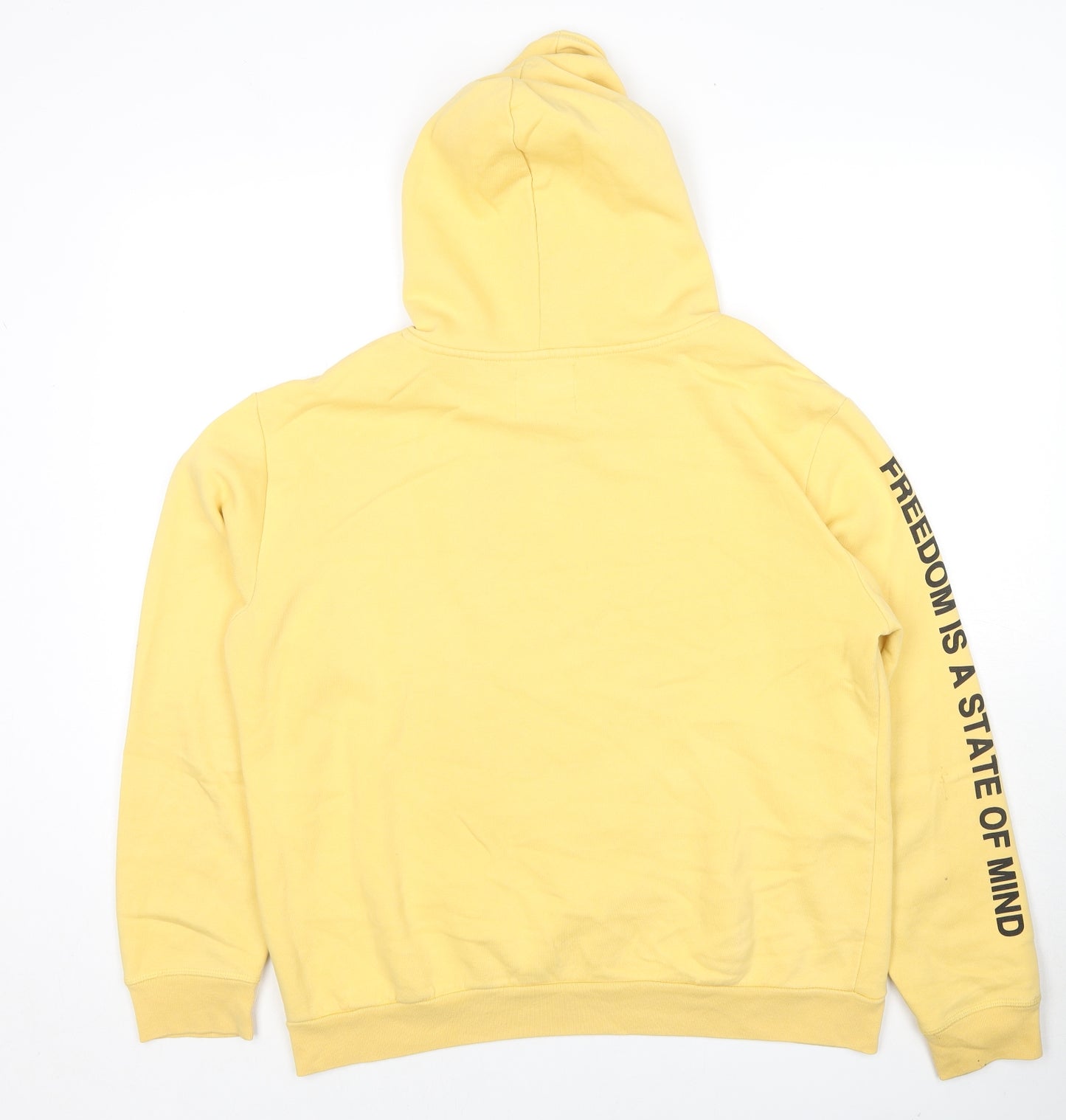 Bershka Mens Yellow Cotton Pullover Sweatshirt Size M - Freedom Is A State Of Mind Eyes