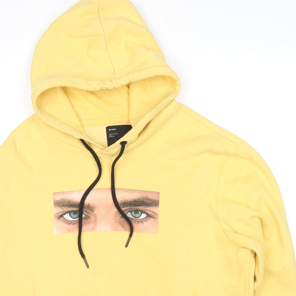 Bershka Mens Yellow Cotton Pullover Sweatshirt Size M - Freedom Is A State Of Mind Eyes