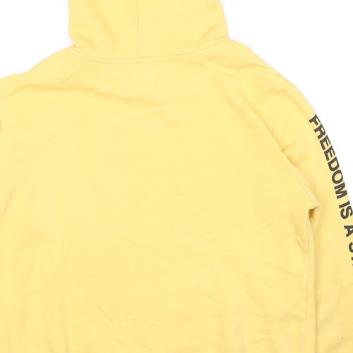 Bershka Mens Yellow Cotton Pullover Sweatshirt Size M - Freedom Is A State Of Mind Eyes