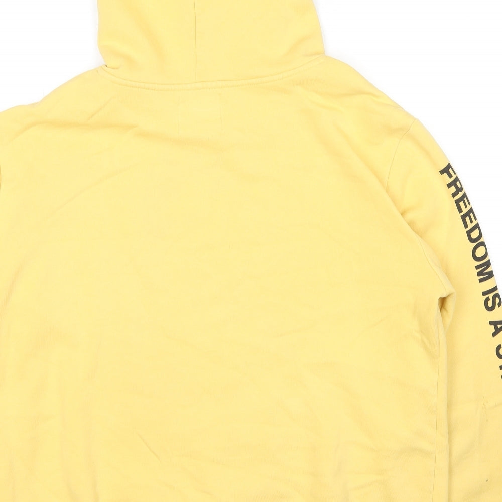 Bershka Mens Yellow Cotton Pullover Sweatshirt Size M - Freedom Is A State Of Mind Eyes