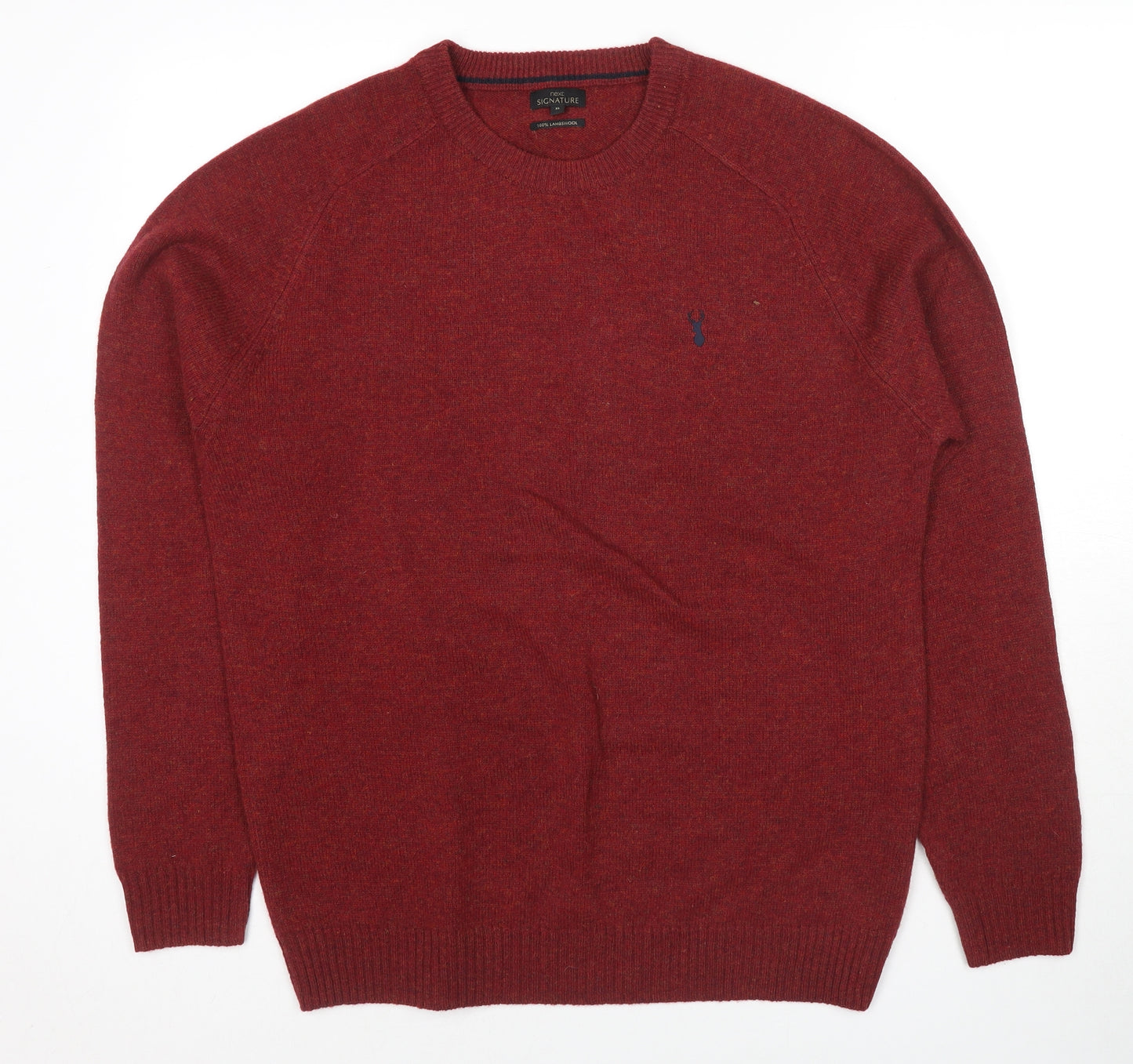 NEXT Mens Red Round Neck Wool Pullover Jumper Size XL Long Sleeve