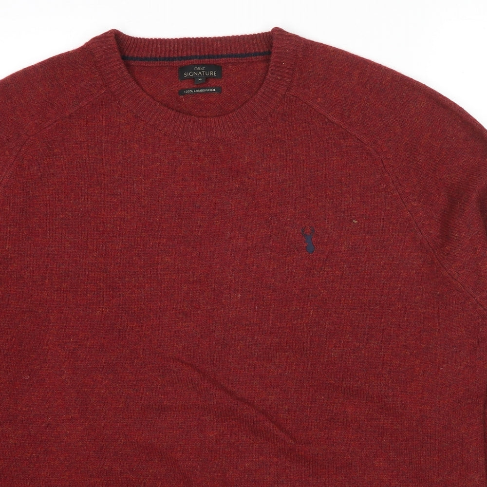 NEXT Mens Red Round Neck Wool Pullover Jumper Size XL Long Sleeve