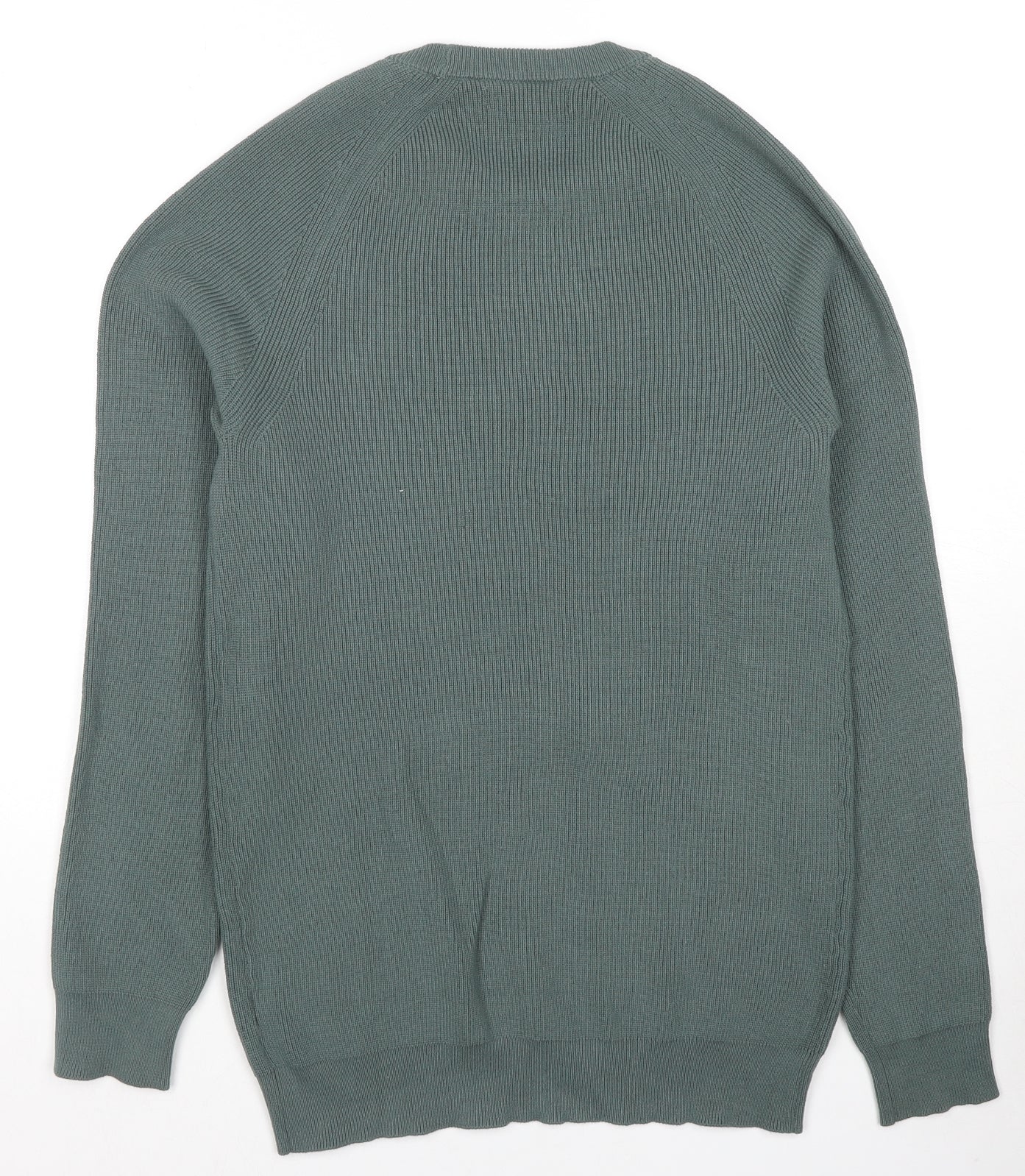 River Island Mens Green Round Neck Cotton Pullover Jumper Size L Long Sleeve