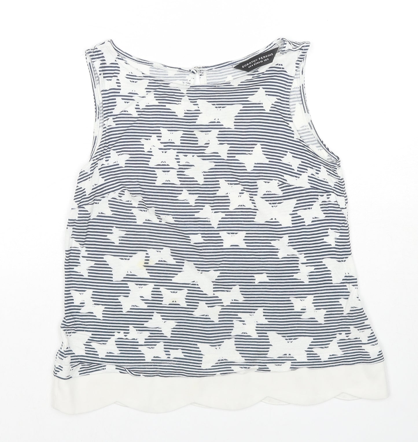 Dorothy Perkins Womens White Striped Viscose Basic Tank Size 8 Boat Neck - Butterflies