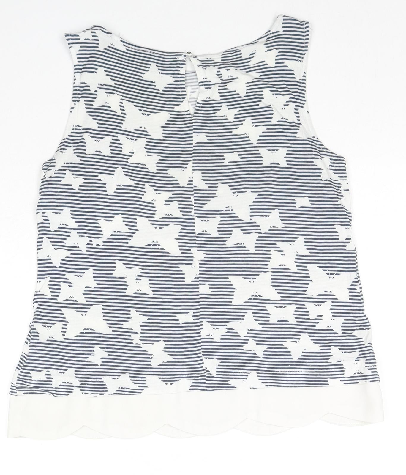 Dorothy Perkins Womens White Striped Viscose Basic Tank Size 8 Boat Neck - Butterflies