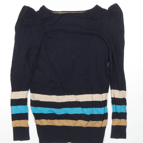 Betty Jackson Womens Black Round Neck Striped Cotton Pullover Jumper Size 10