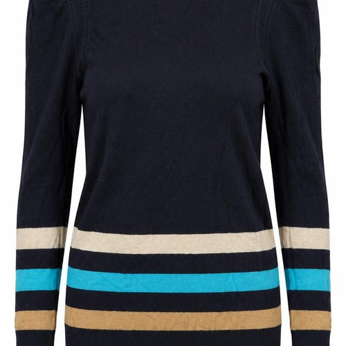 Betty Jackson Womens Black Round Neck Striped Cotton Pullover Jumper Size 10