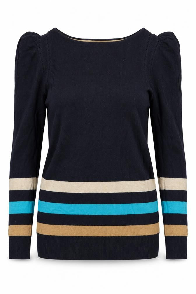 Betty Jackson Womens Black Round Neck Striped Cotton Pullover Jumper Size 10