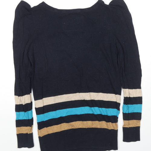 Betty Jackson Womens Black Round Neck Striped Cotton Pullover Jumper Size 10
