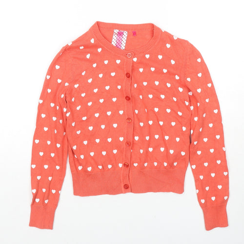 Ada Gatti Girls Orange Round Neck Geometric Cotton Cardigan Jumper Size 10 Years Button - Hearts