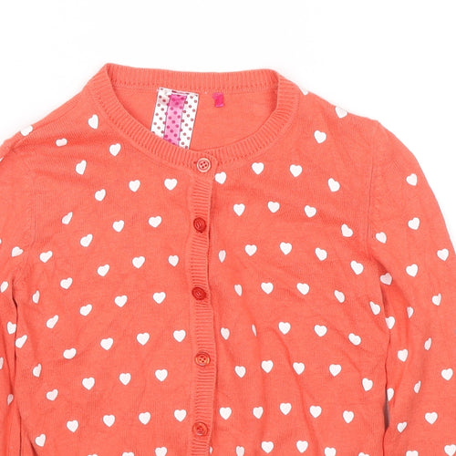 Ada Gatti Girls Orange Round Neck Geometric Cotton Cardigan Jumper Size 10 Years Button - Hearts