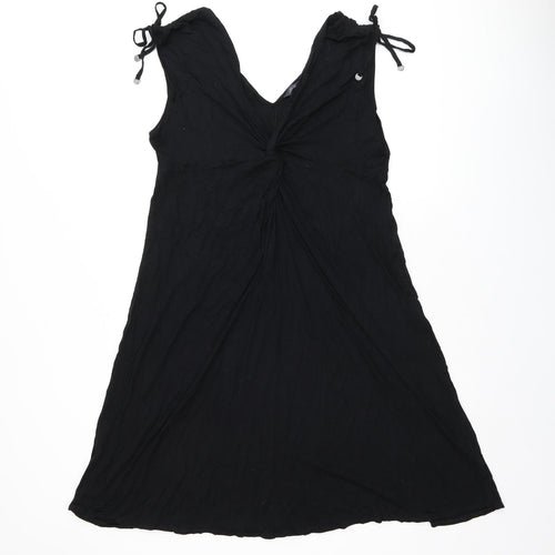 Marks and Spencer Womens Black Viscose A-Line Size 14 V-Neck Pullover