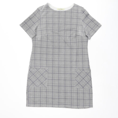 INNOCENCE Womens Grey Plaid Polyester Shift Size 10 Boat Neck Pullover