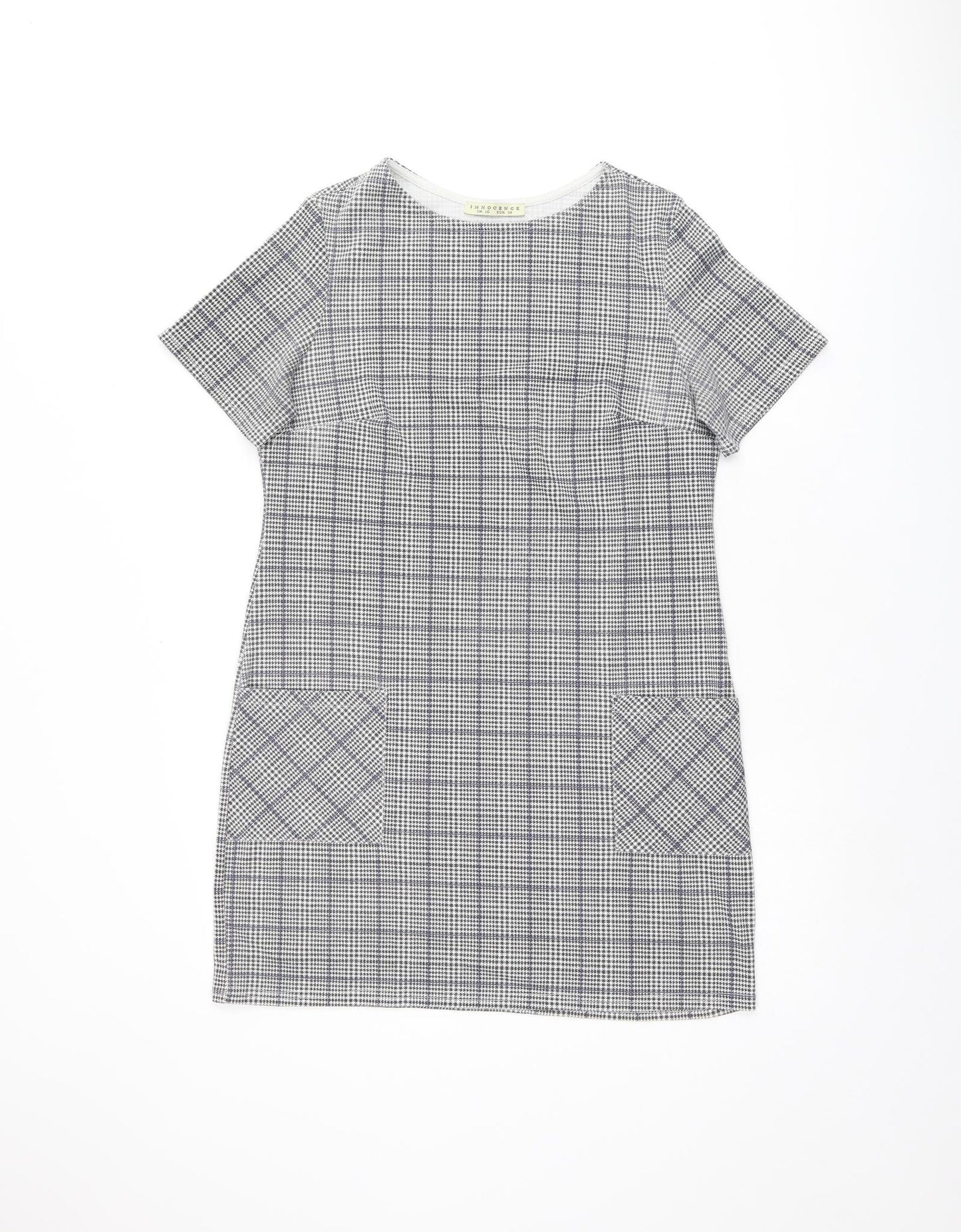 INNOCENCE Womens Grey Plaid Polyester Shift Size 10 Boat Neck Pullover