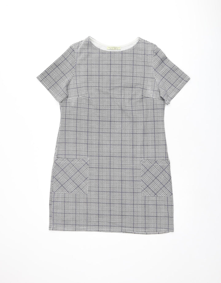 INNOCENCE Womens Grey Plaid Polyester Shift Size 10 Boat Neck Pullover