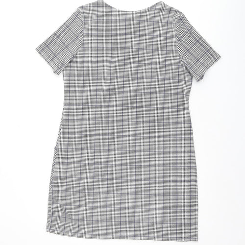 INNOCENCE Womens Grey Plaid Polyester Shift Size 10 Boat Neck Pullover